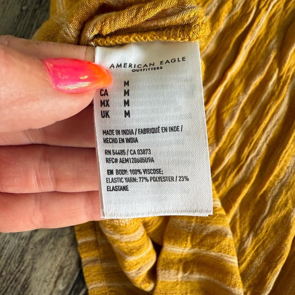 2 for $10 sale: American Eagle strapless shorty romper mustard yellow striped - - Picture 5 of 6